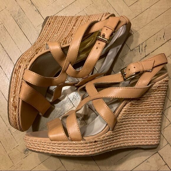 MICHAEL Kors Tan Strappy Wedge Sandals Size 9 - Picture 2 of 12